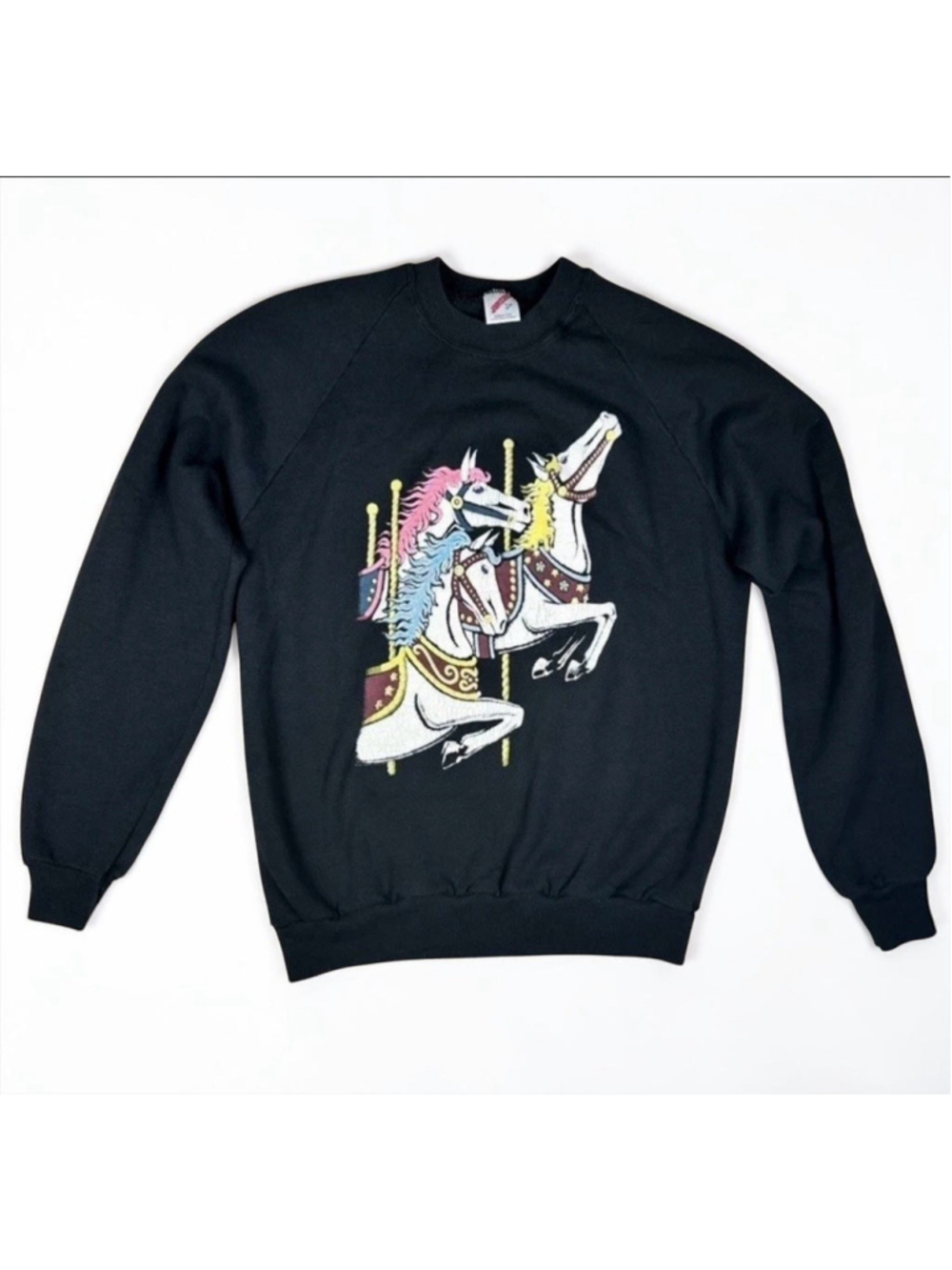 Vintage 80-90s Jerzees Carousel Horse Crewneck Sweatshirt Made In USA Large